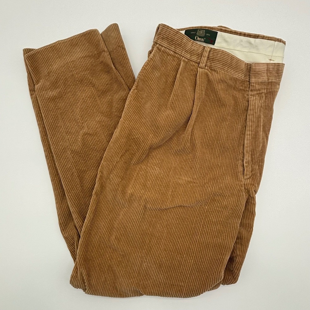 Orvis Corduroy Pants 34x30 Mens Brown Pleated Front Casual, Comfortable‎